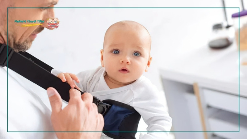 baby in sling with father. flying with an infant on lap