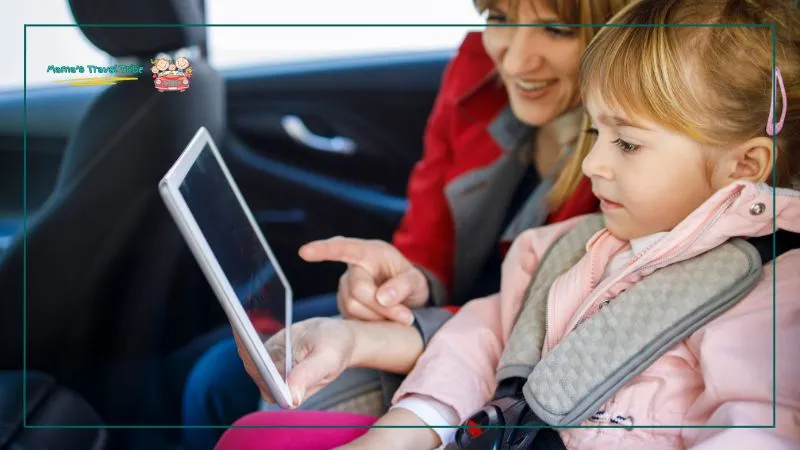 A tablet keeps a kid busy during the road trip