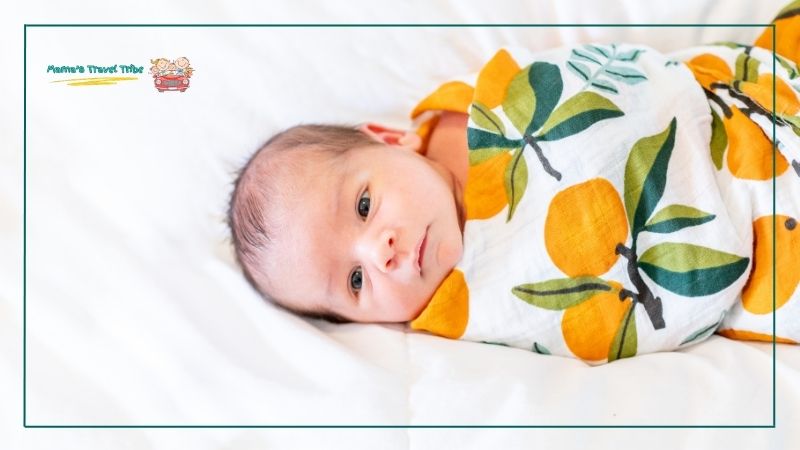 swaddled baby. swaddling as an alternative to headphones for babies on planes. Do Babies Need Headphones on Planes