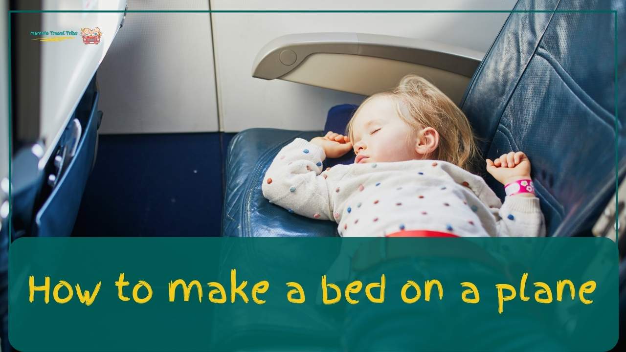 child sleeping on seat of an airplane. how to make a bed on a plane