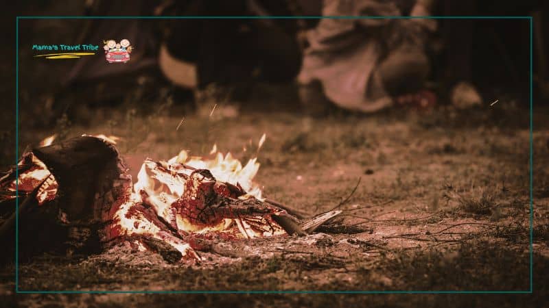Camping activities for toddlers. burning camp fire 